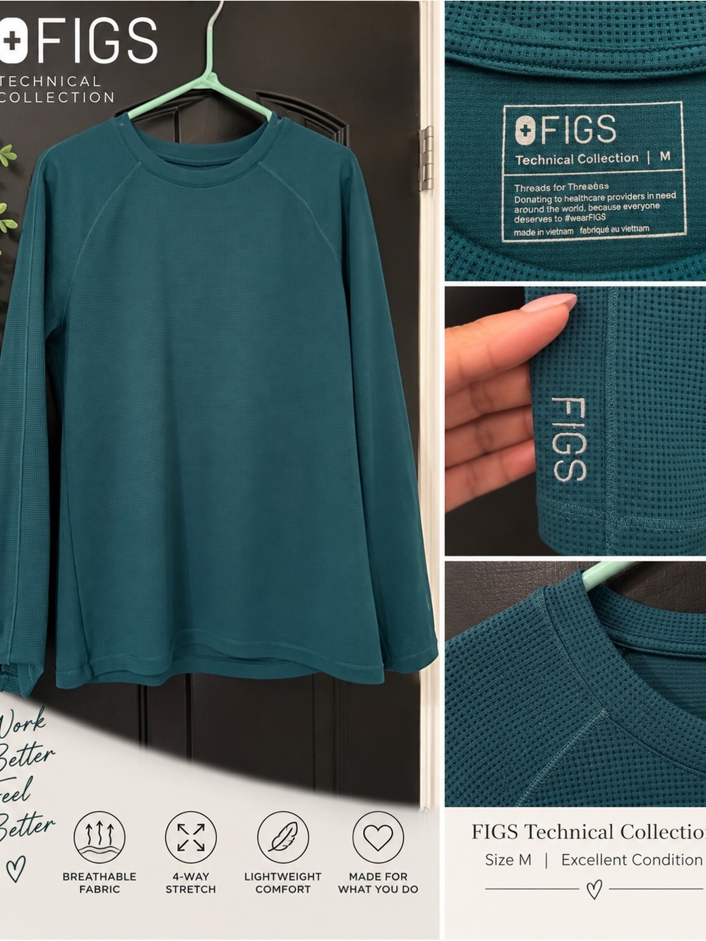 Figs Mens Long-Sleeve Thermal Top Caribbean blue